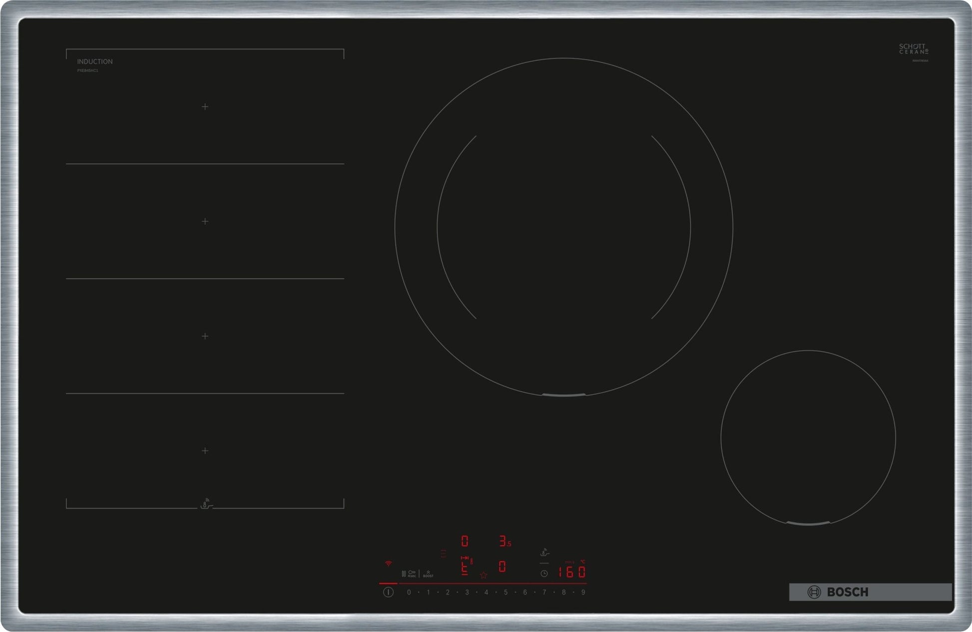 Serie 6, Induktionskochfeld, 80 cm, Schwarz, Mit Rahmen aufliegend PXE845HC1E - MEGART