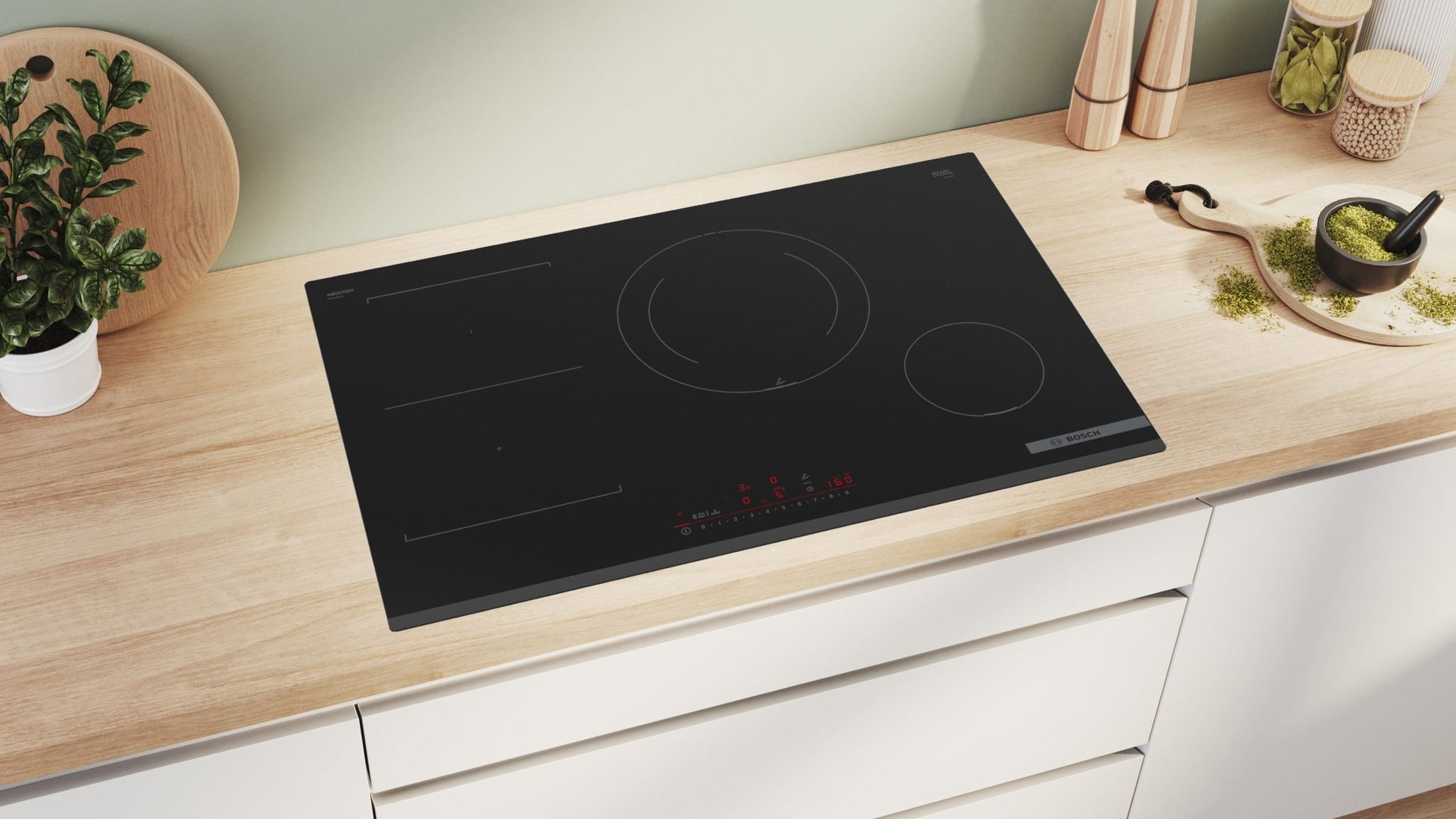 Serie 6, Induktionskochfeld, 80 cm, Schwarz, Rahmenlos aufliegend PVS831HC1E - MEGART