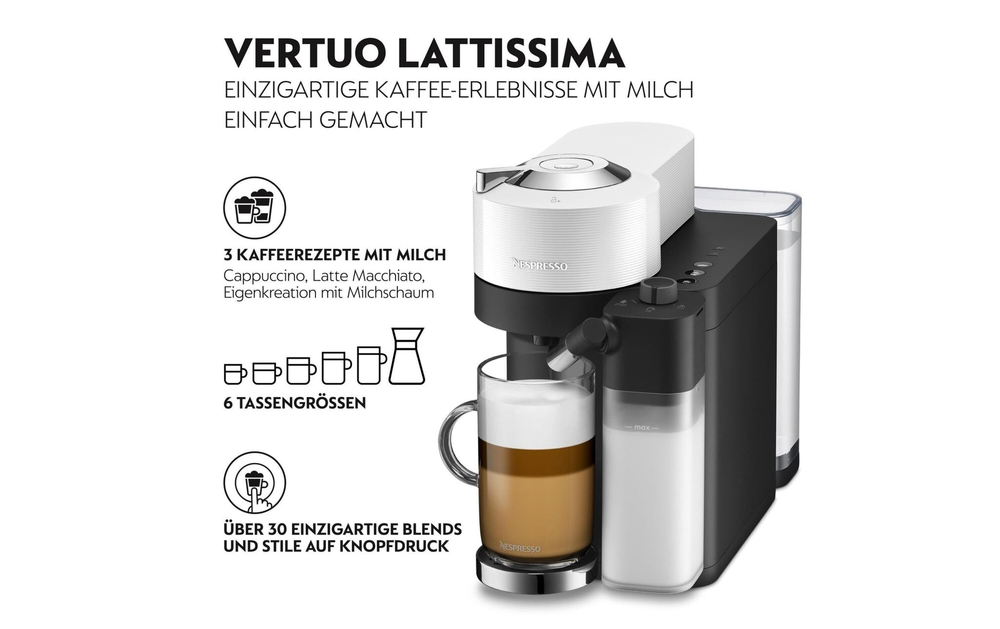 Kaffeemaschine Nespresso Vertuo Lattissima ENV300.W Weiss - MEGART