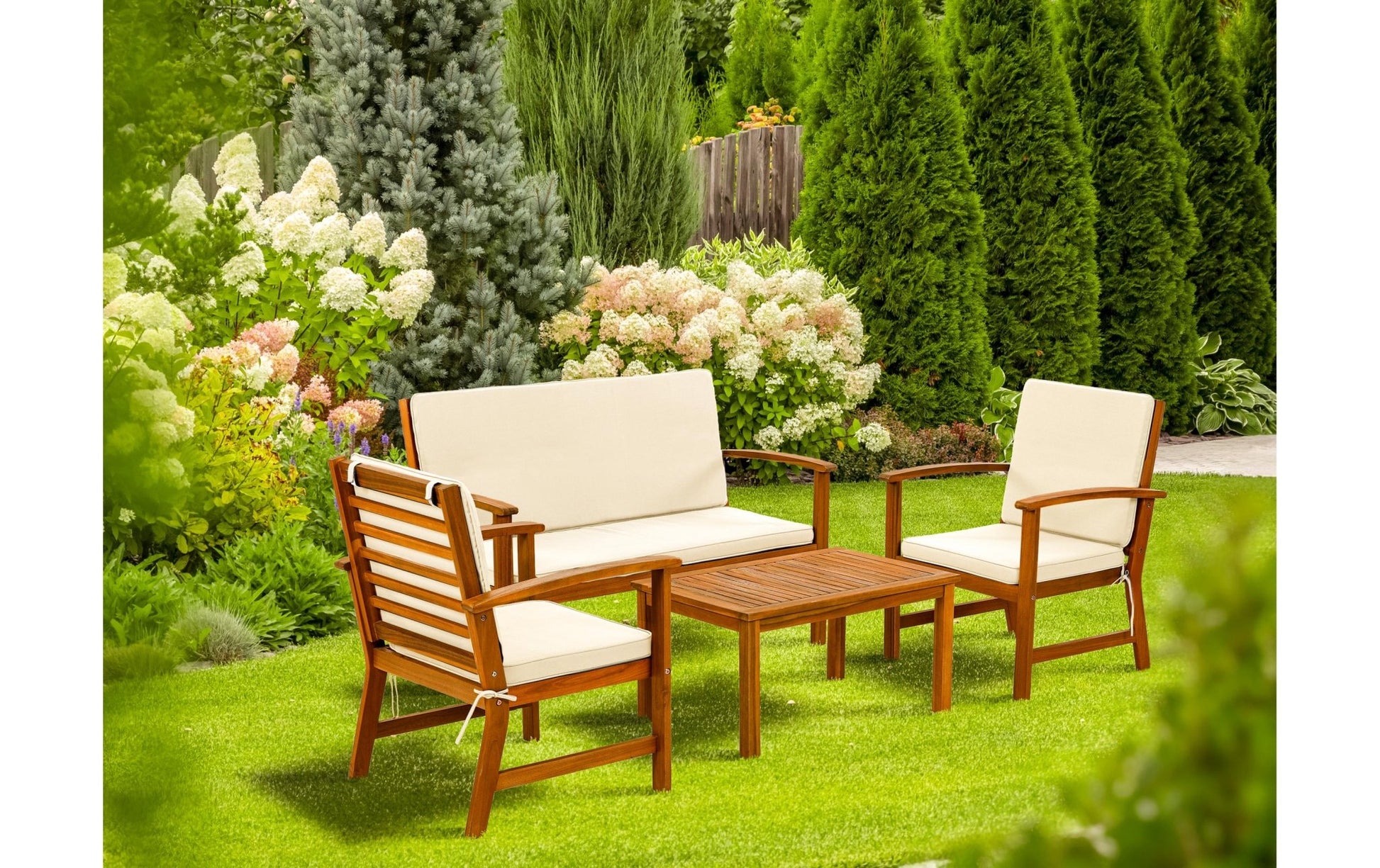 Loungeset Lausanne, Braun/Weiss, 4 Sitzplätze - MEGART