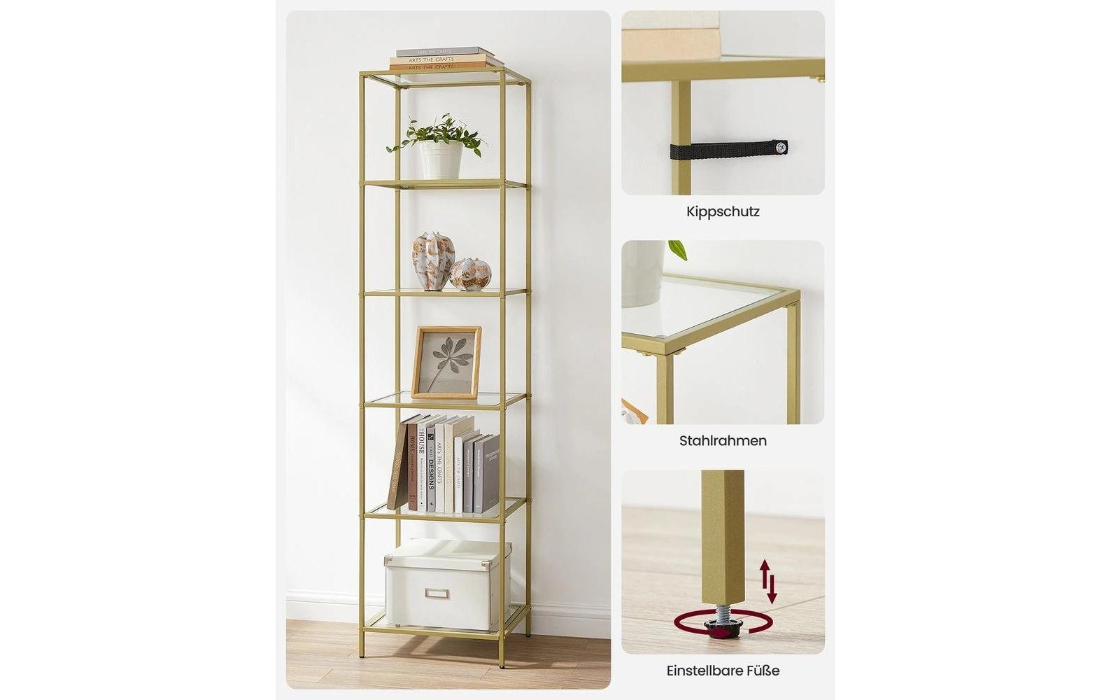 Regal 5 Ablagen 40 x 177.3 cm, Gold - MEGART