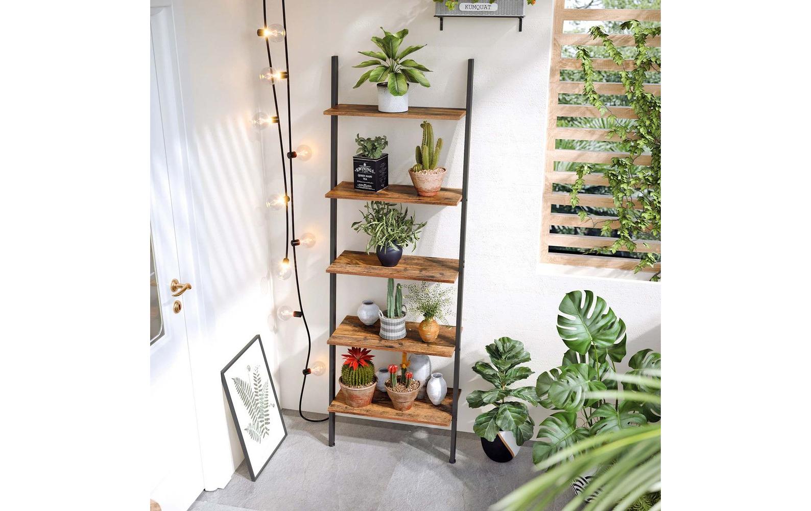 Leiter - Regal mit 5 Sprossen Braun/Schwarz - MEGART