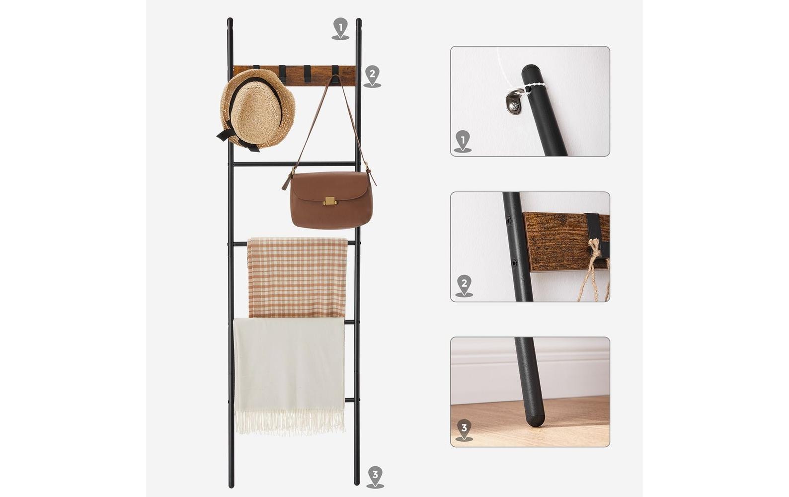 Leiter - Regal mit 4 Sprossen und 4 Haken Schwarz - MEGART