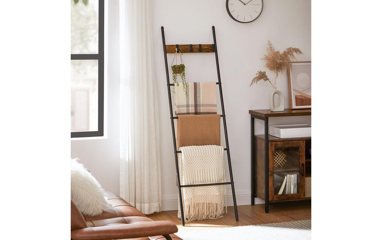 Leiter - Regal mit 4 Sprossen und 4 Haken Schwarz - MEGART