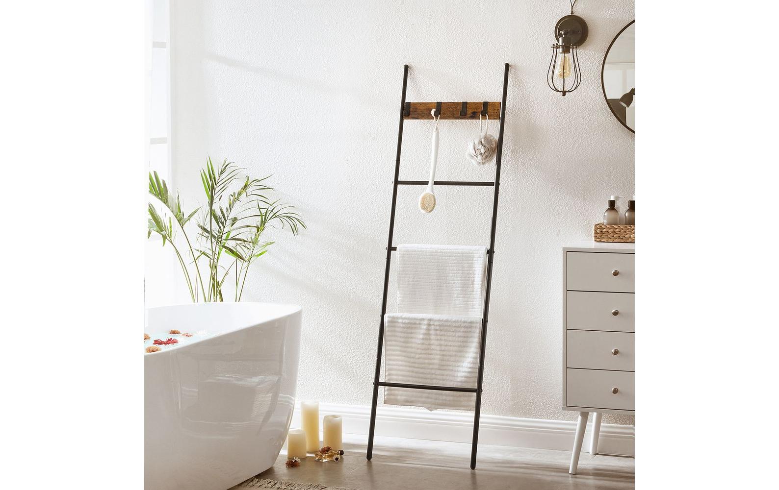 Leiter - Regal mit 4 Sprossen und 4 Haken Schwarz - MEGART