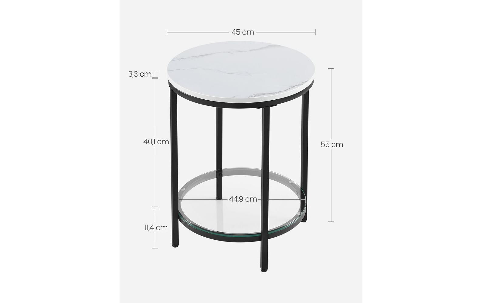Beistelltisch 45 x 55 cm, Schwarz/Weiss - MEGART