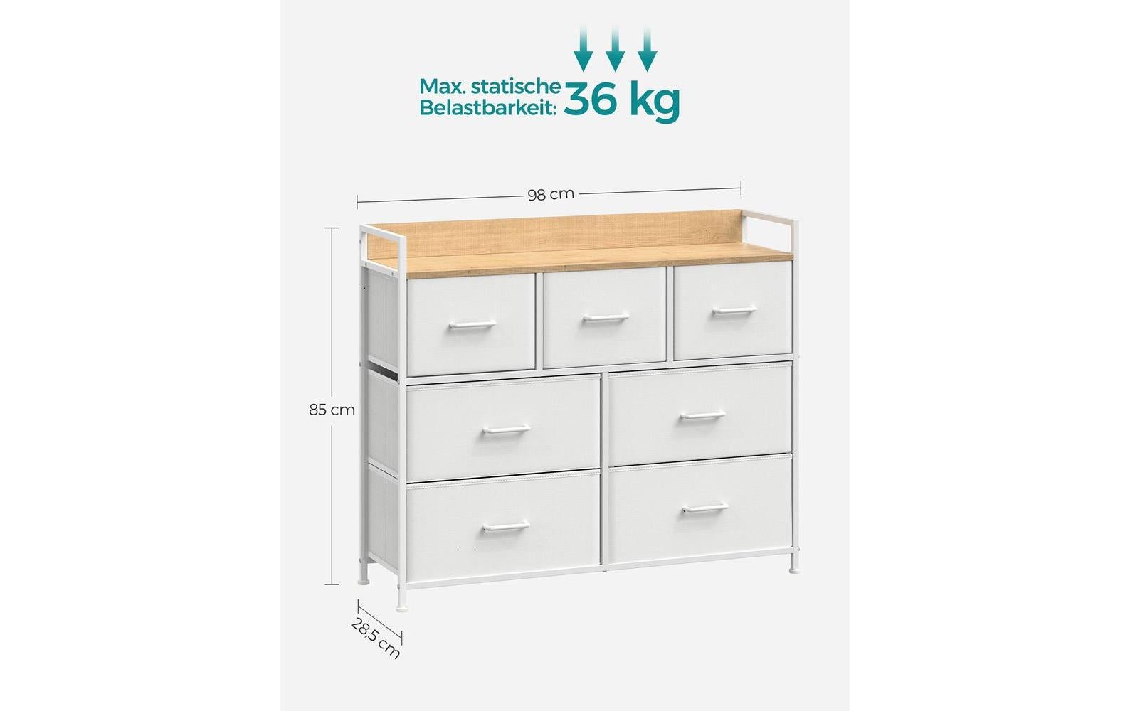 Kommode mit 7 Schubladen 98 x 85 cm, Weiss - MEGART