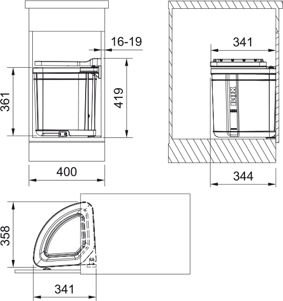 Abfallsystem, Serie, Pivot, 30 - l - Behälte 121.0307.563 - MEGART