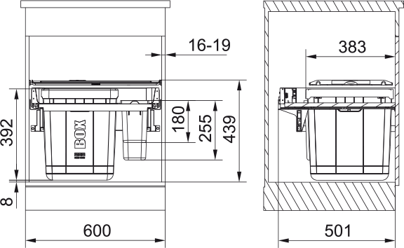 Abfallsystem, Serie 350 H, Varia 60 Schu 121.0307.560 - MEGART