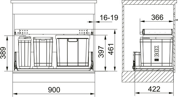 Abfallsystem, Serie 350, Composta 90 Sch 121.0307.528 - MEGART