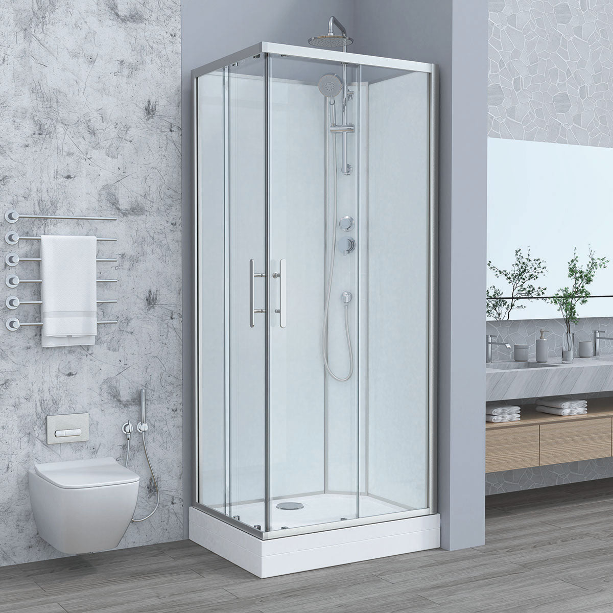 Duschkabine, Modell Kenya, mit 2 Schiebetüren. 2 Behoben - MEGART