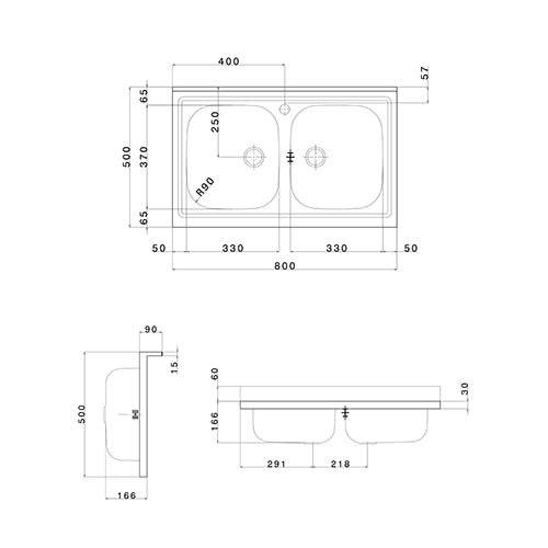 Edelstahl - Aufbaubecken Mit 2 Becken, 80 Cm - MEGART