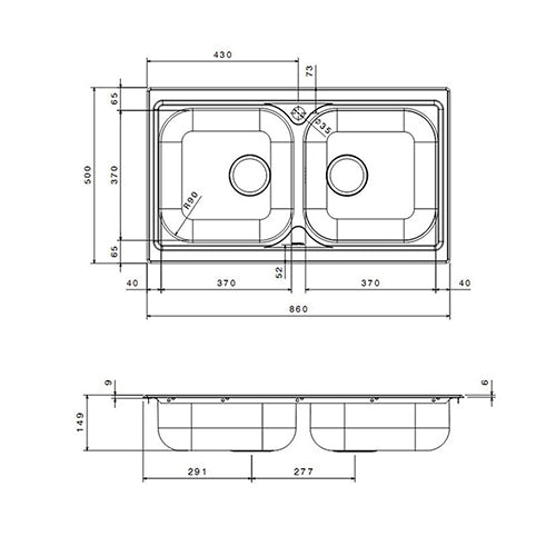 Edelstahl - Einbauspüle Mit 2 Becken, 86 Cm - MEGART