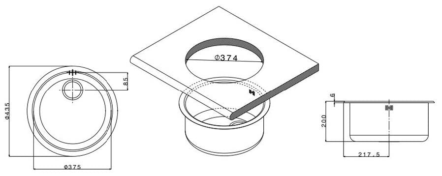 Runde Einbau - Oder Unterbauspüle D. 435 Mm - MEGART