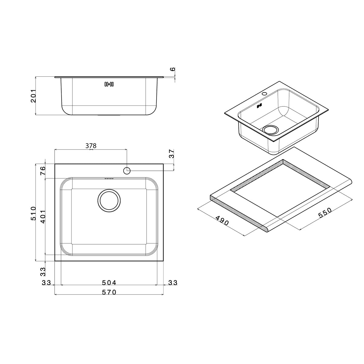 Eingebaute Spüle Aus Gebürstetem Stahl 57X51 Cm - MEGART