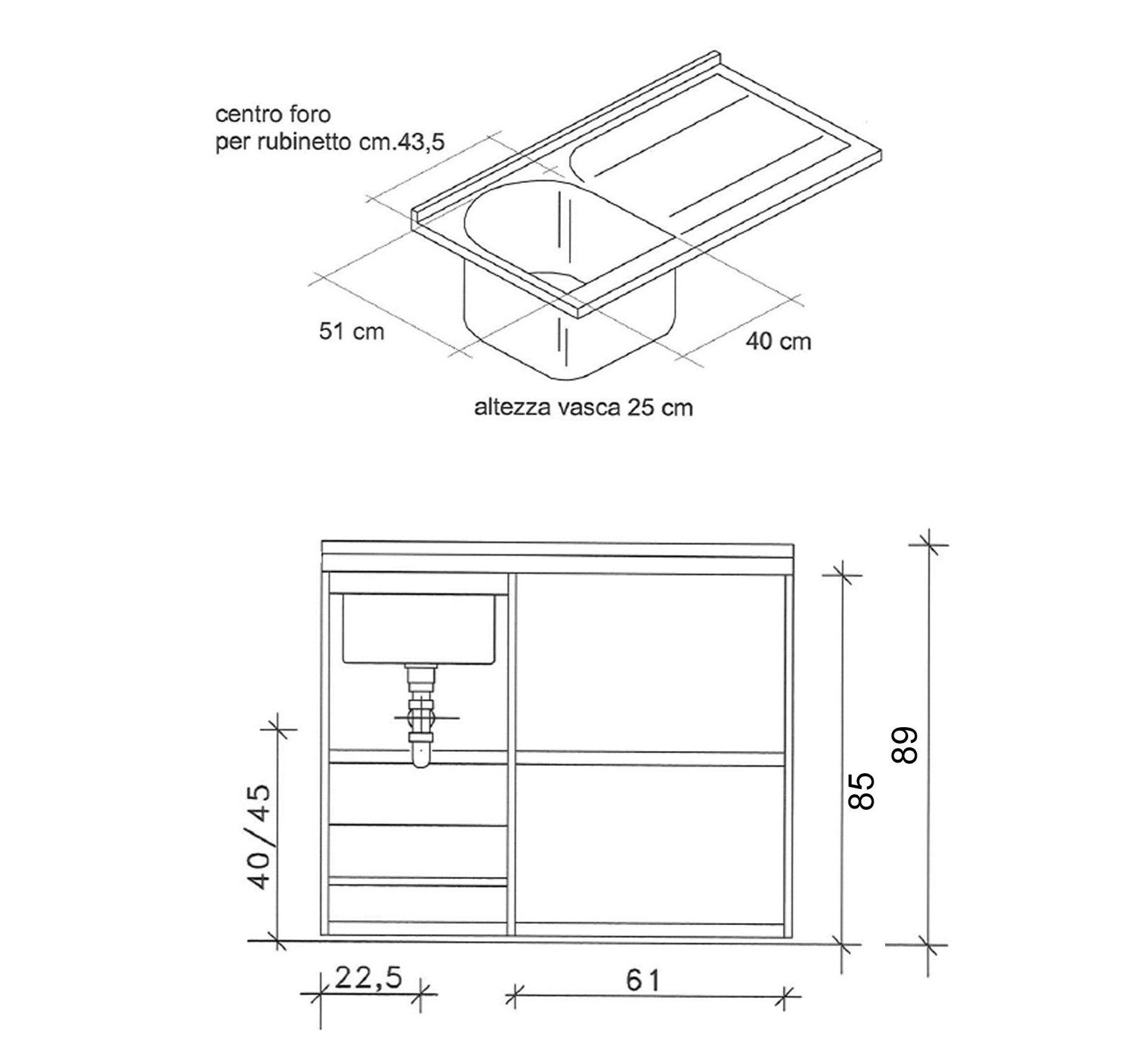 Holzschrank mit Waschbecken + Waschmaschinenabdeckung Mod. Idex - MEGART
