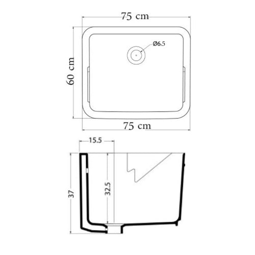 Keramikspülbecken 75X60 ohne Wringer - MEGART