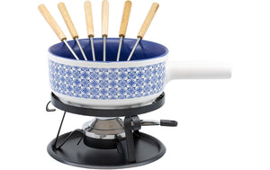 Käsefondue-Set Kacheln 9 Teile, Blau/Weiss