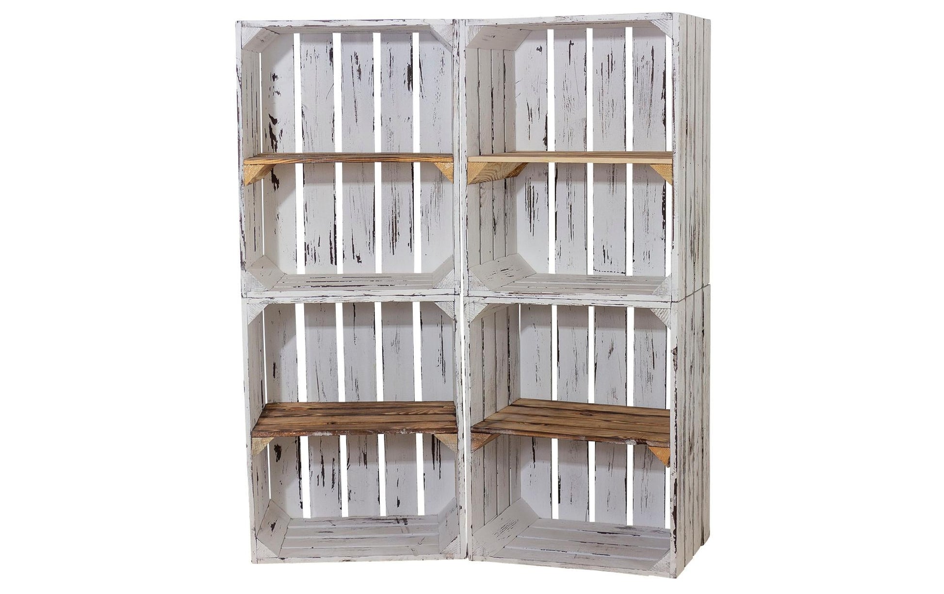 Holzharasse mit Zwischenboden Weiss, geflammt - MEGART