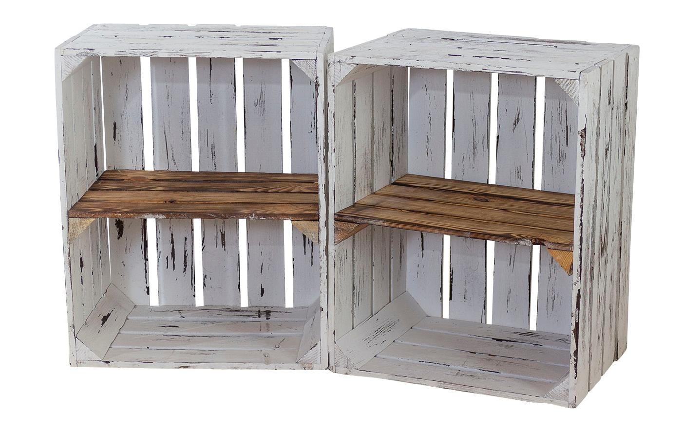 Holzharasse mit Zwischenboden Weiss, geflammt - MEGART