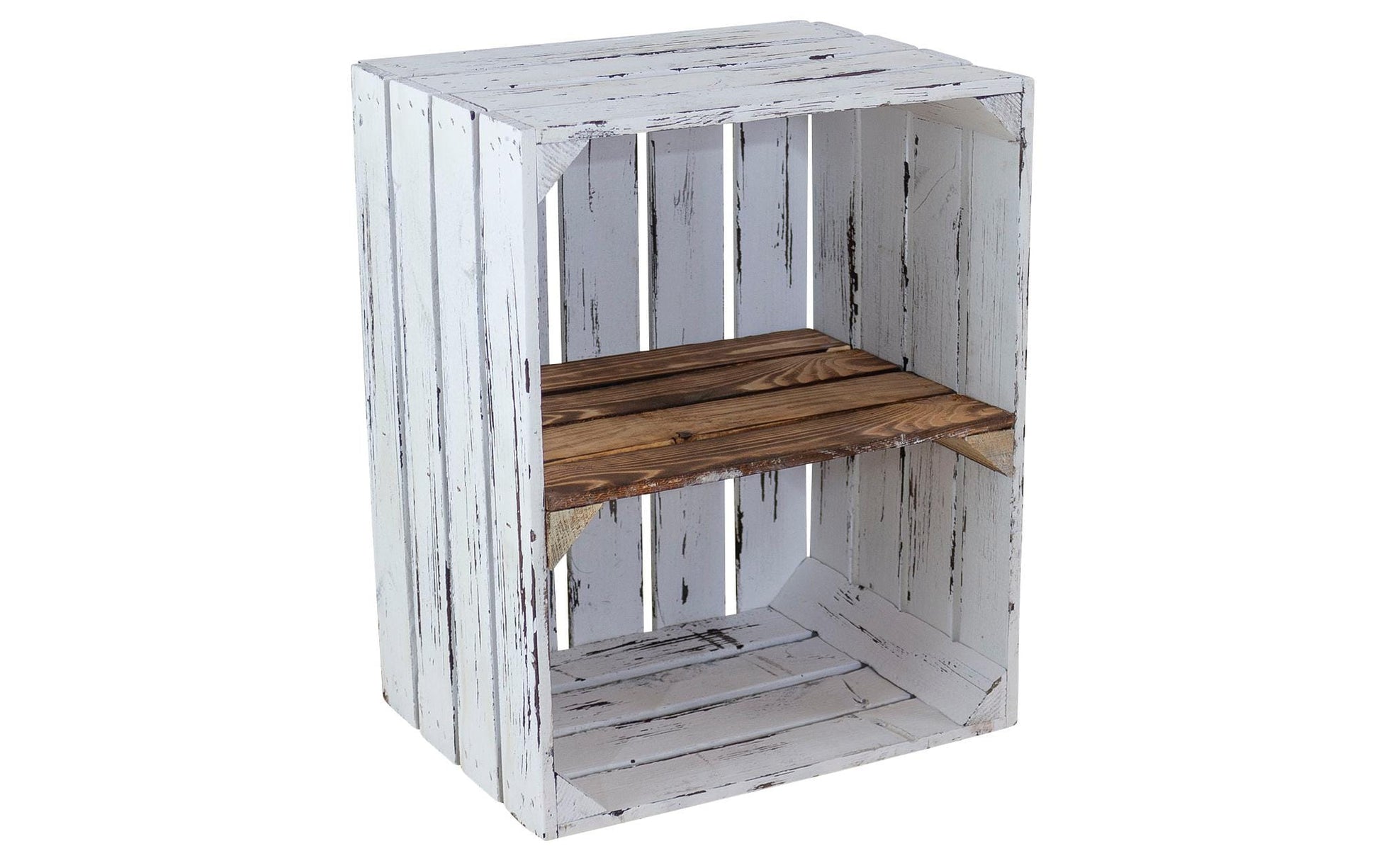 Holzharasse mit Zwischenboden Weiss, geflammt - MEGART