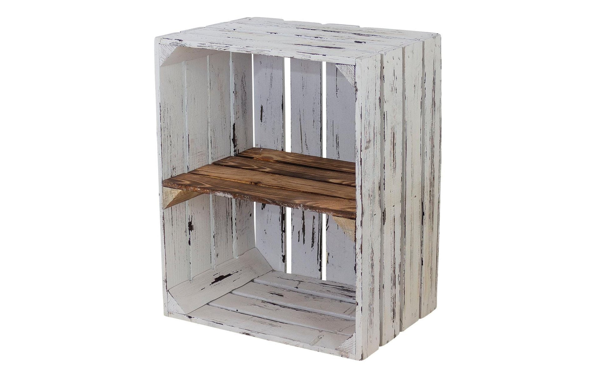Holzharasse mit Zwischenboden Weiss, geflammt - MEGART