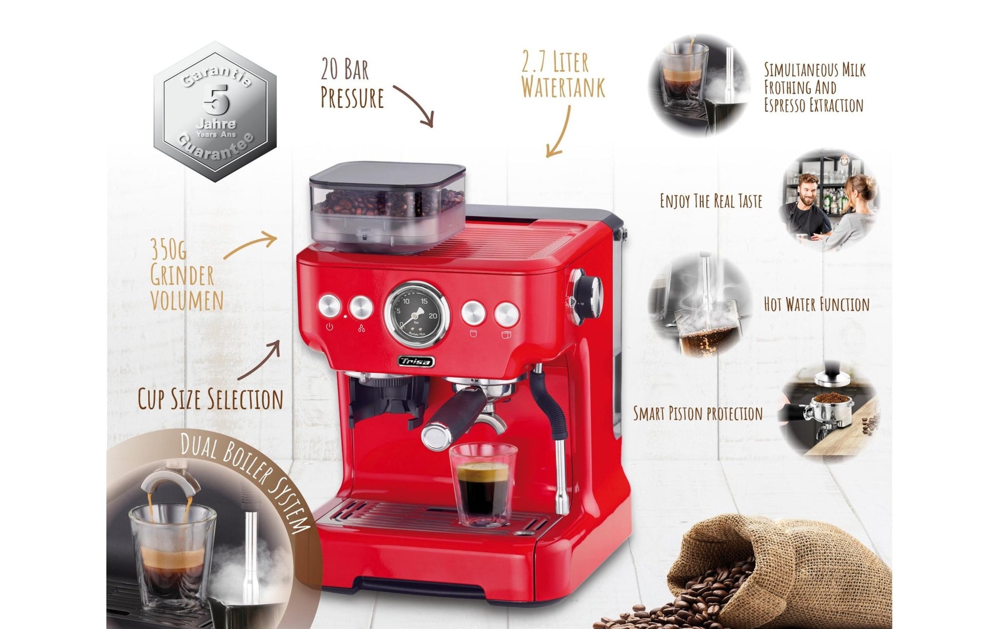 Siebträgermaschine Barista Plus Rot - MEGART