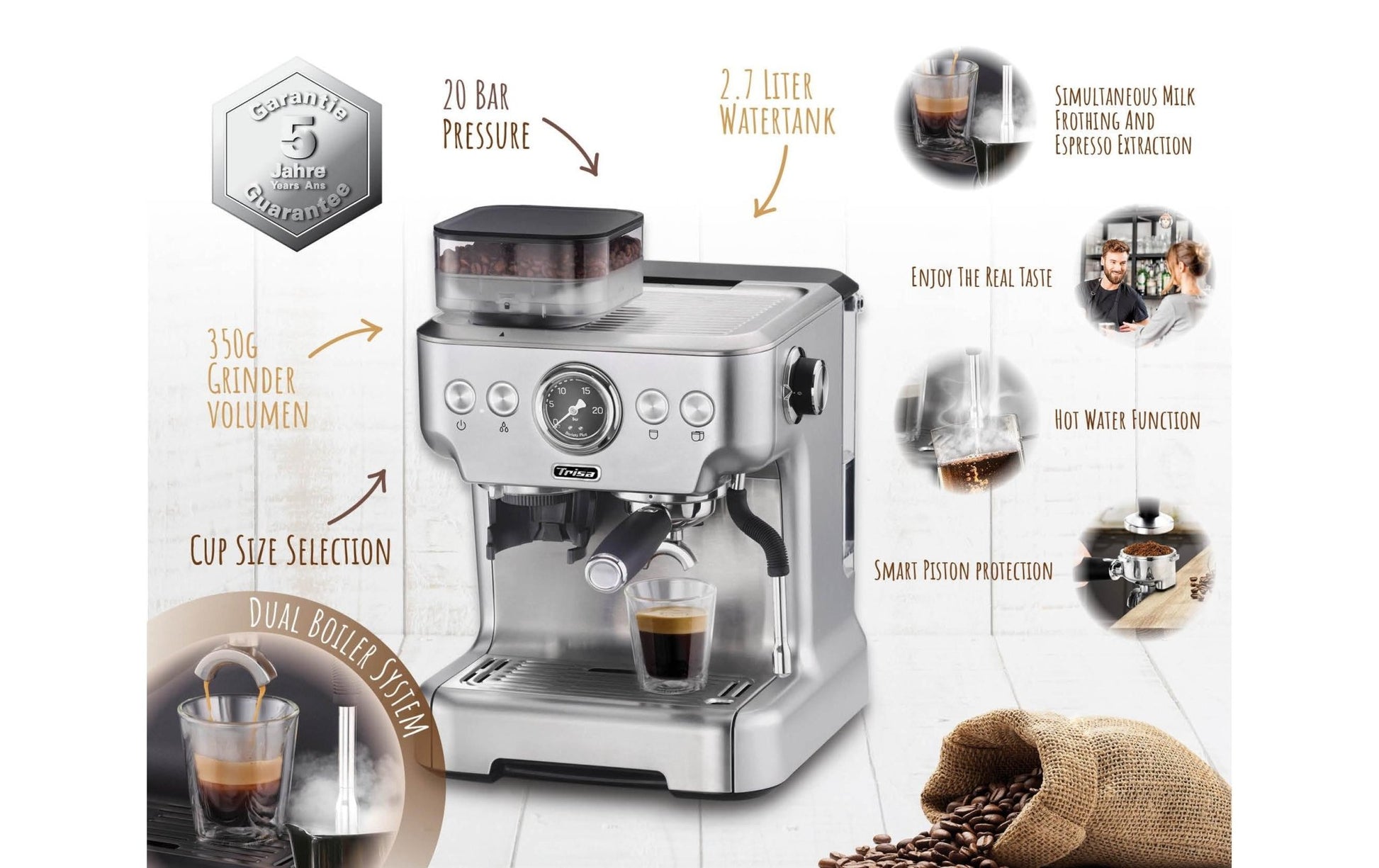 Siebträgermaschine Barista Plus Silber - MEGART