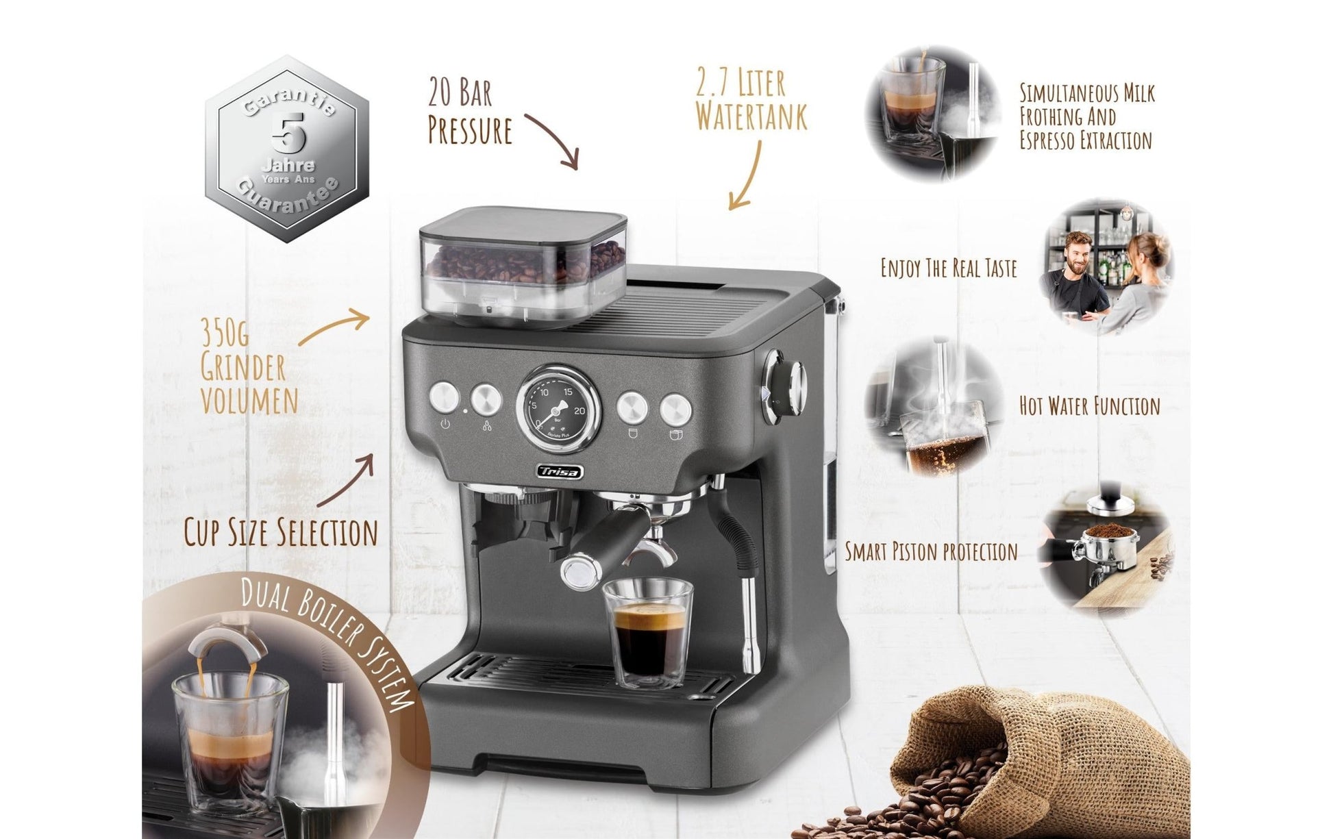 Siebträgermaschine Barista Plus Grau - MEGART