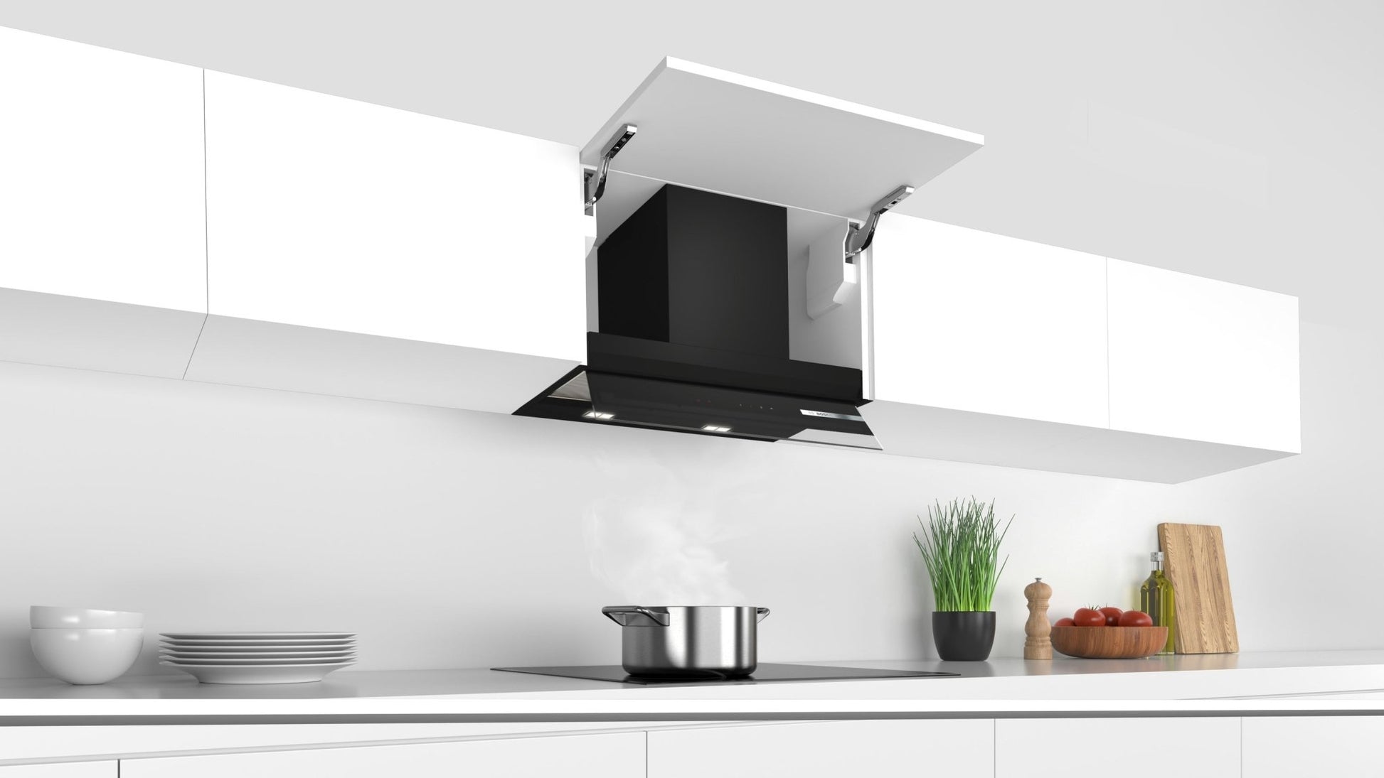 Serie 6, Integrierte Designhaube, 60 cm, Klarglas schwarz DBB67AM60 - MEGART