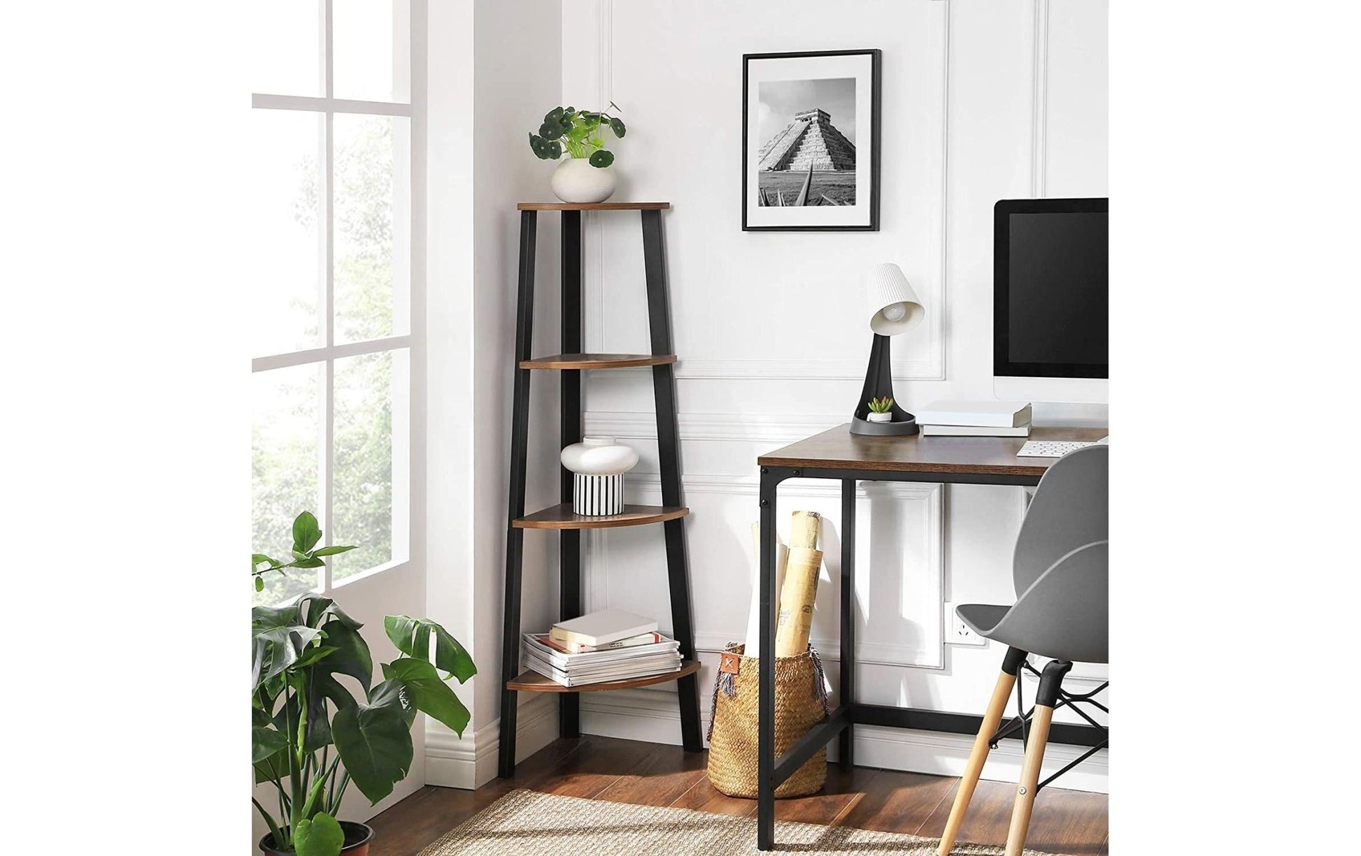 Regal mit 4 Ebenen 34 x 125 cm, Braun/Schwarz - MEGART