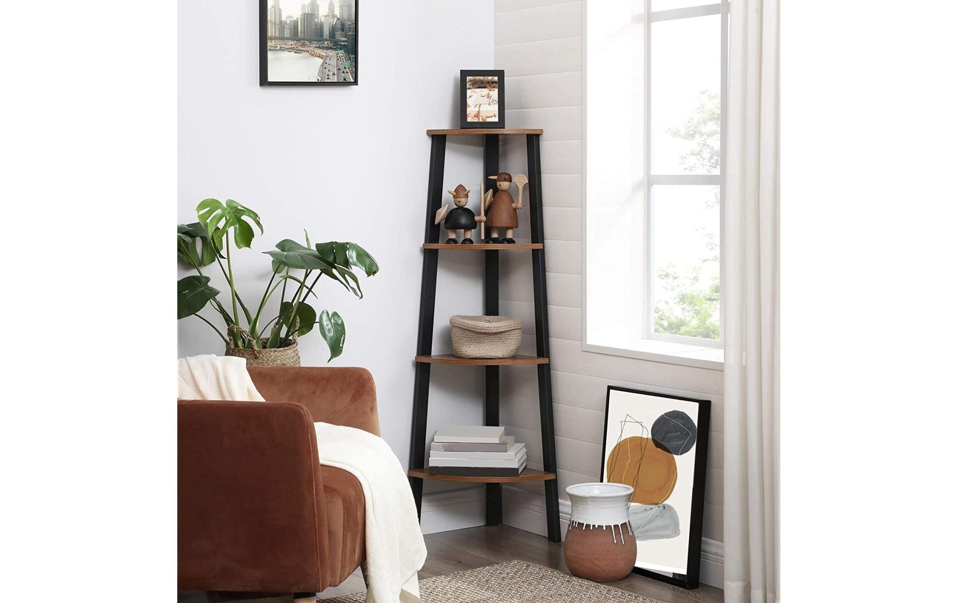Regal mit 4 Ebenen 34 x 125 cm, Braun/Schwarz - MEGART