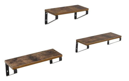 Wandregal 3er Set 30/35/40 x 11 cm/12 cm, Braun/Schwarz - MEGART