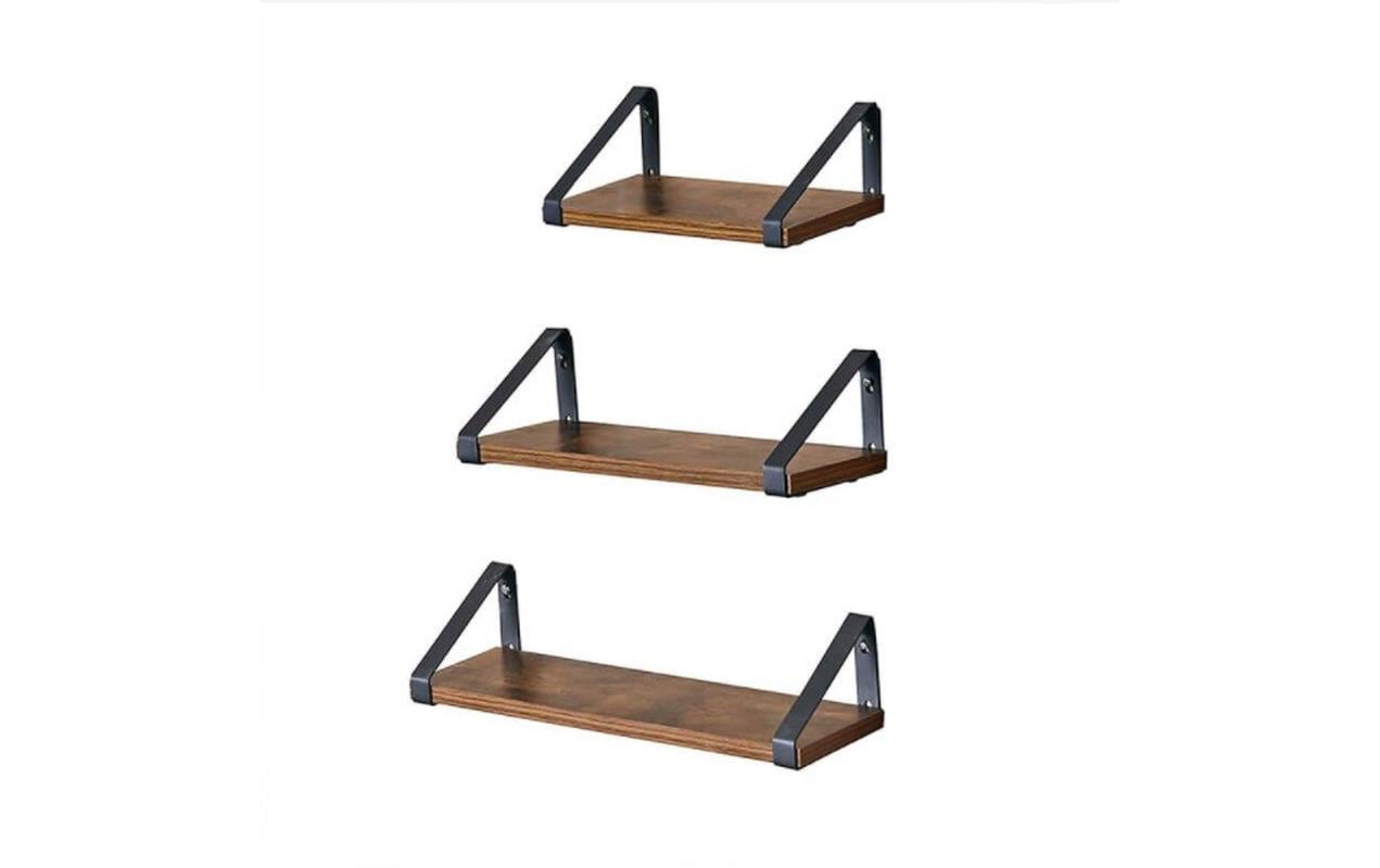 Wandregal 3er Set 30/35/40 x 11 cm/12 cm, Braun/Schwarz - MEGART