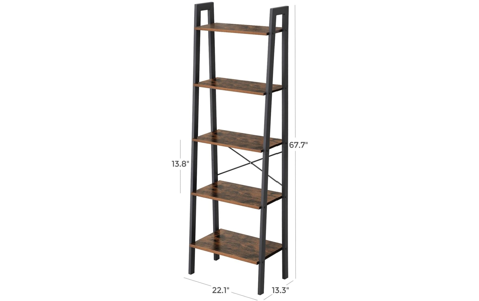 Regal mit 5 Ebenen 56 x 172 cm, Braun/Schwarz - MEGART