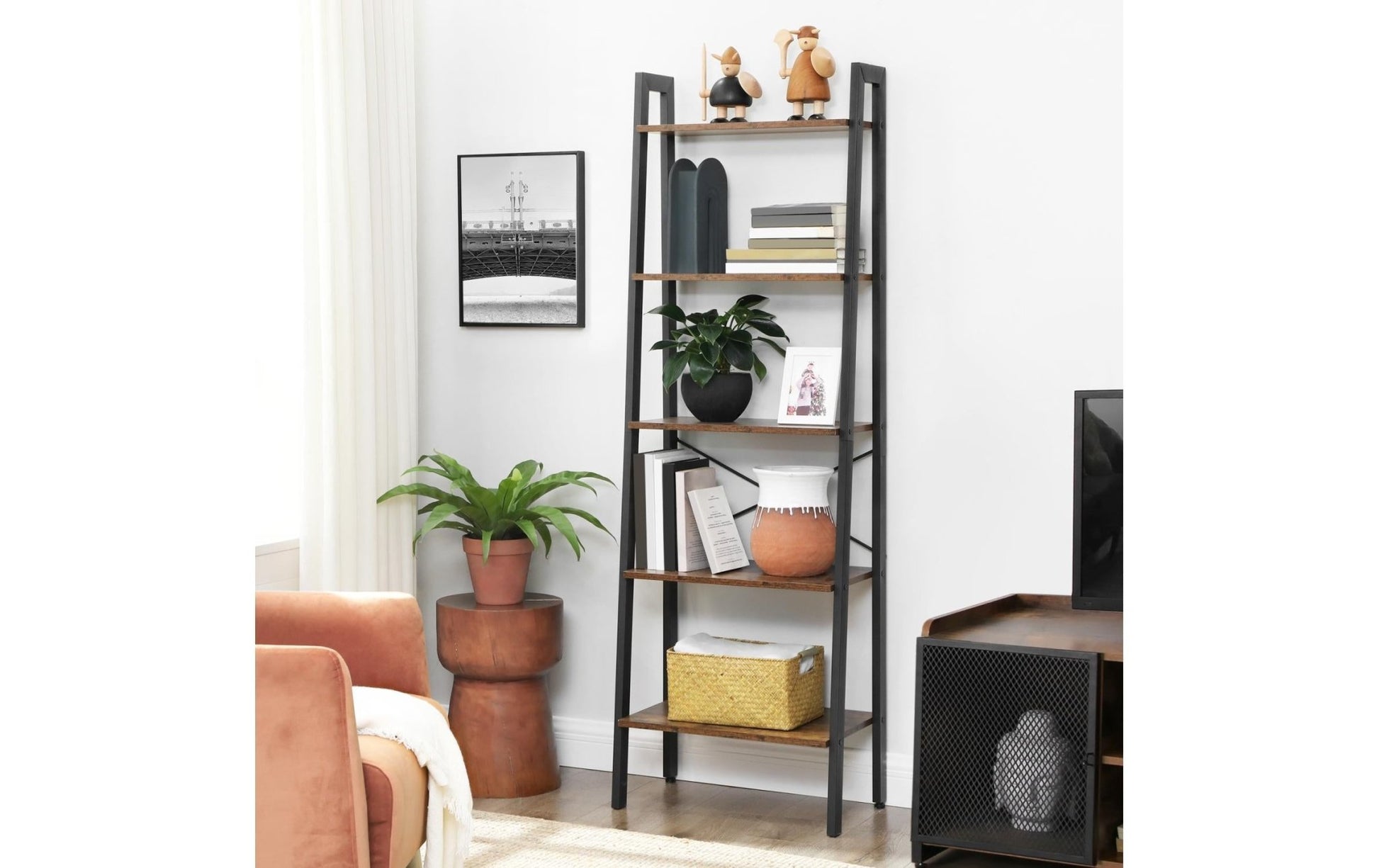 Regal mit 5 Ebenen 56 x 172 cm, Braun/Schwarz - MEGART