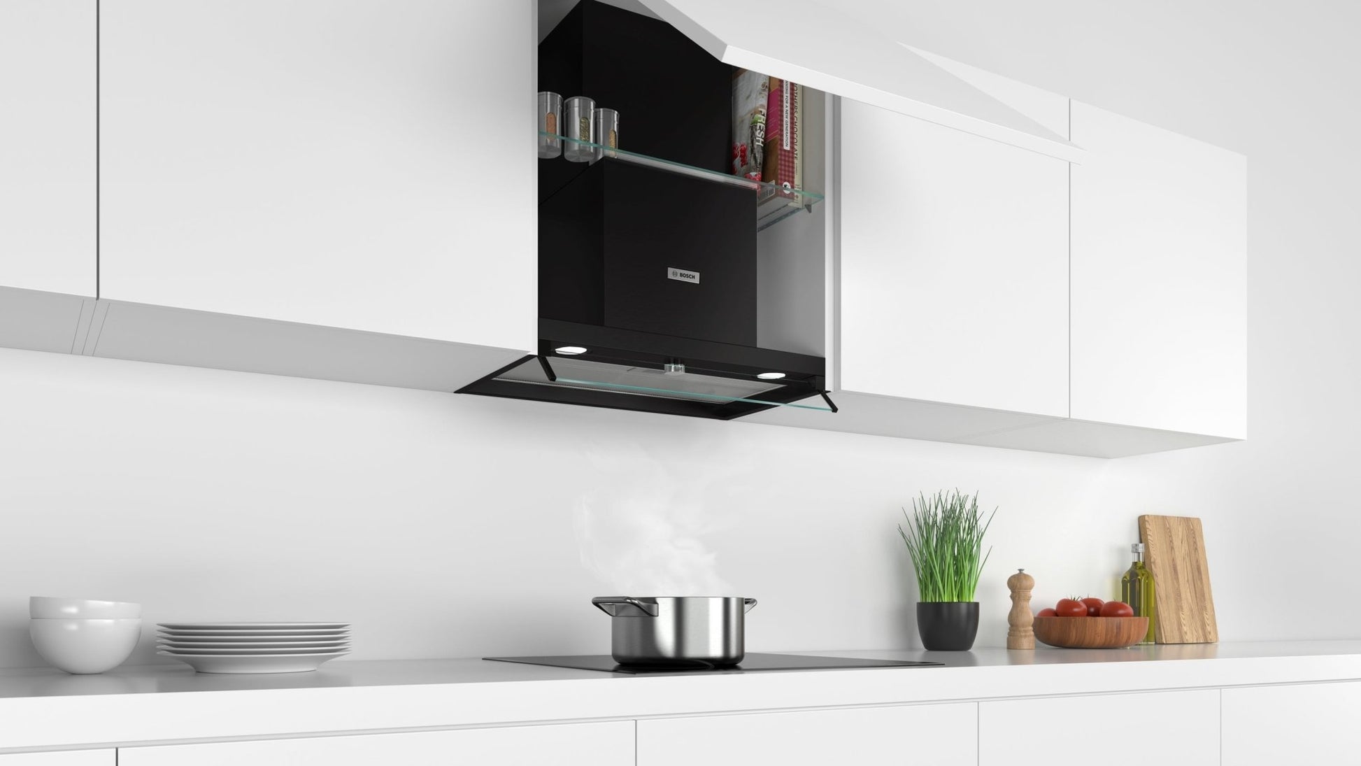 Serie 4, Integrierte Designhaube, 60 cm, Klarglas DBB66AF60 - MEGART