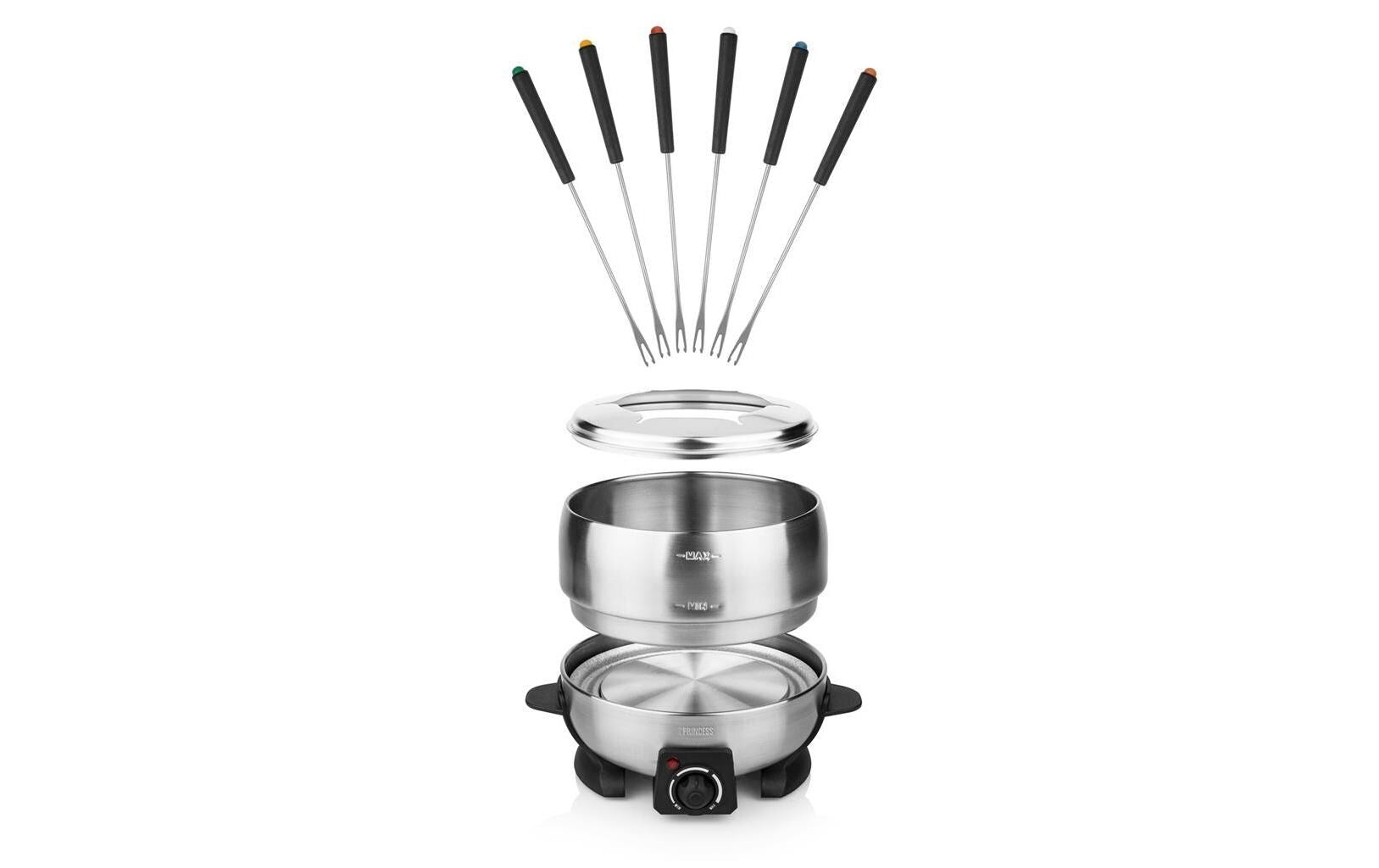 Fondue - Set All - in - One 800 Watt 7 Teile, Schwarz/Silber - MEGART