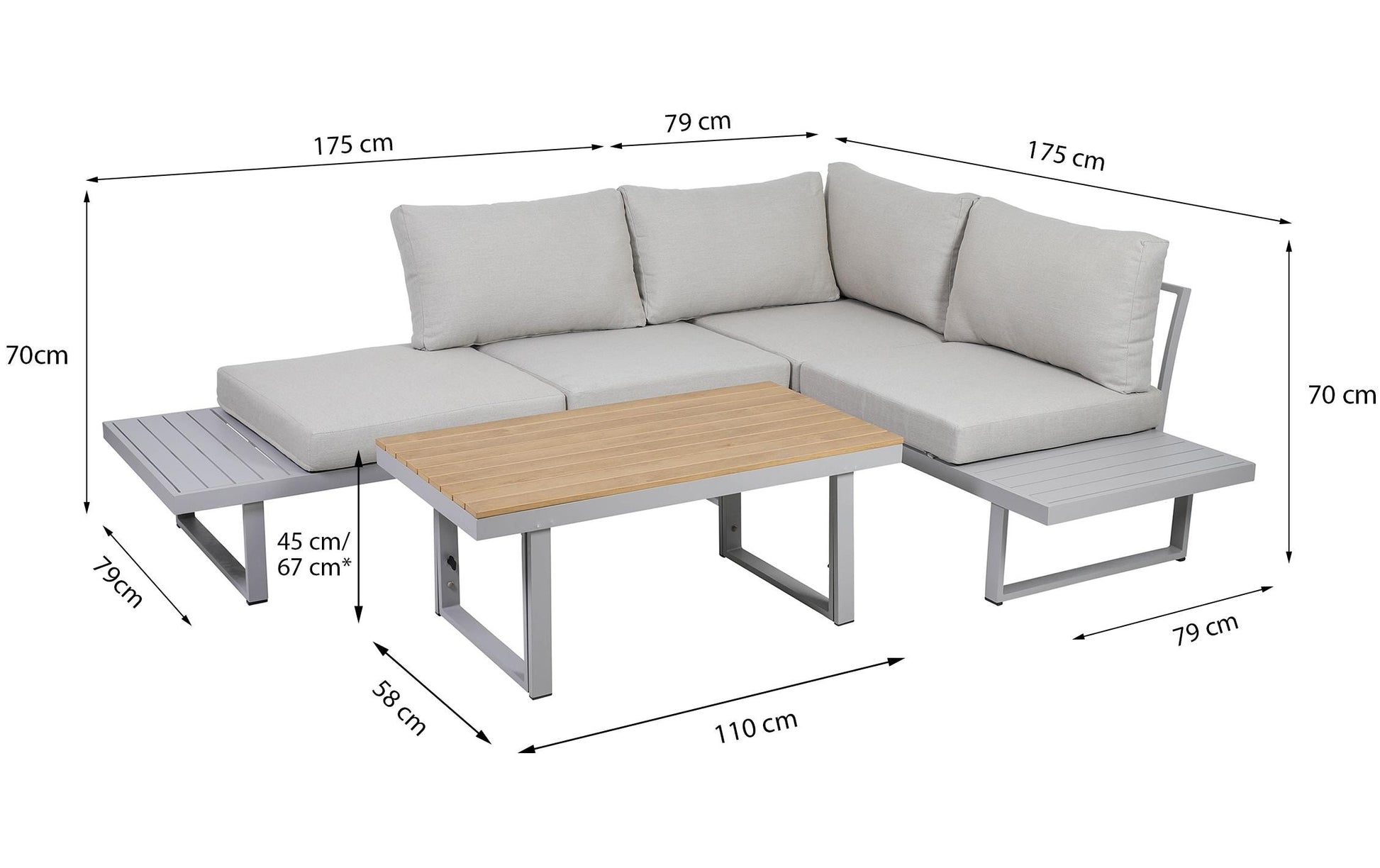 Loungeset Aruba, Grau, 3 Sitzplätze - MEGART