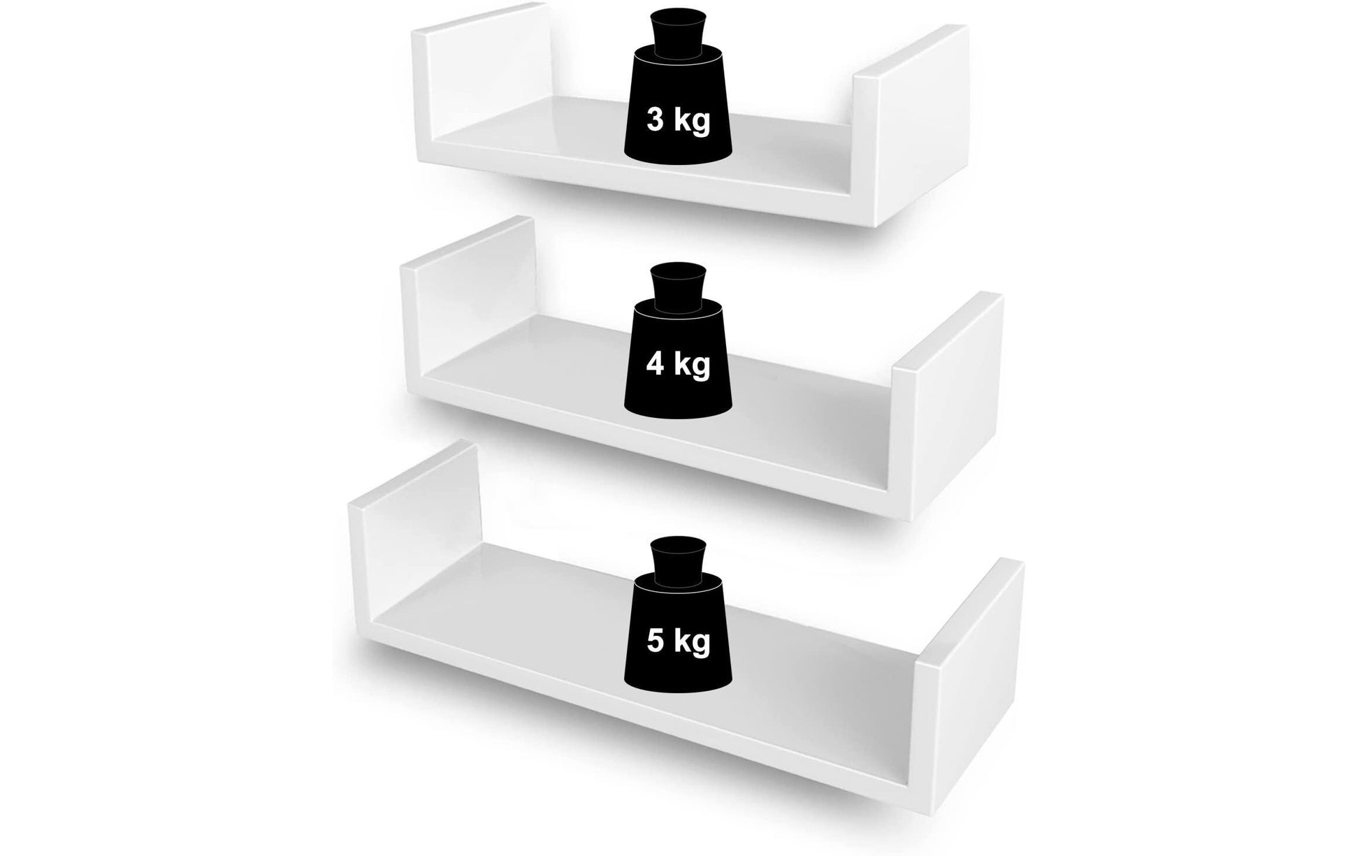 Wandregal u - förmig , Weiss 30 cm / 35 cm / 40 cm - MEGART
