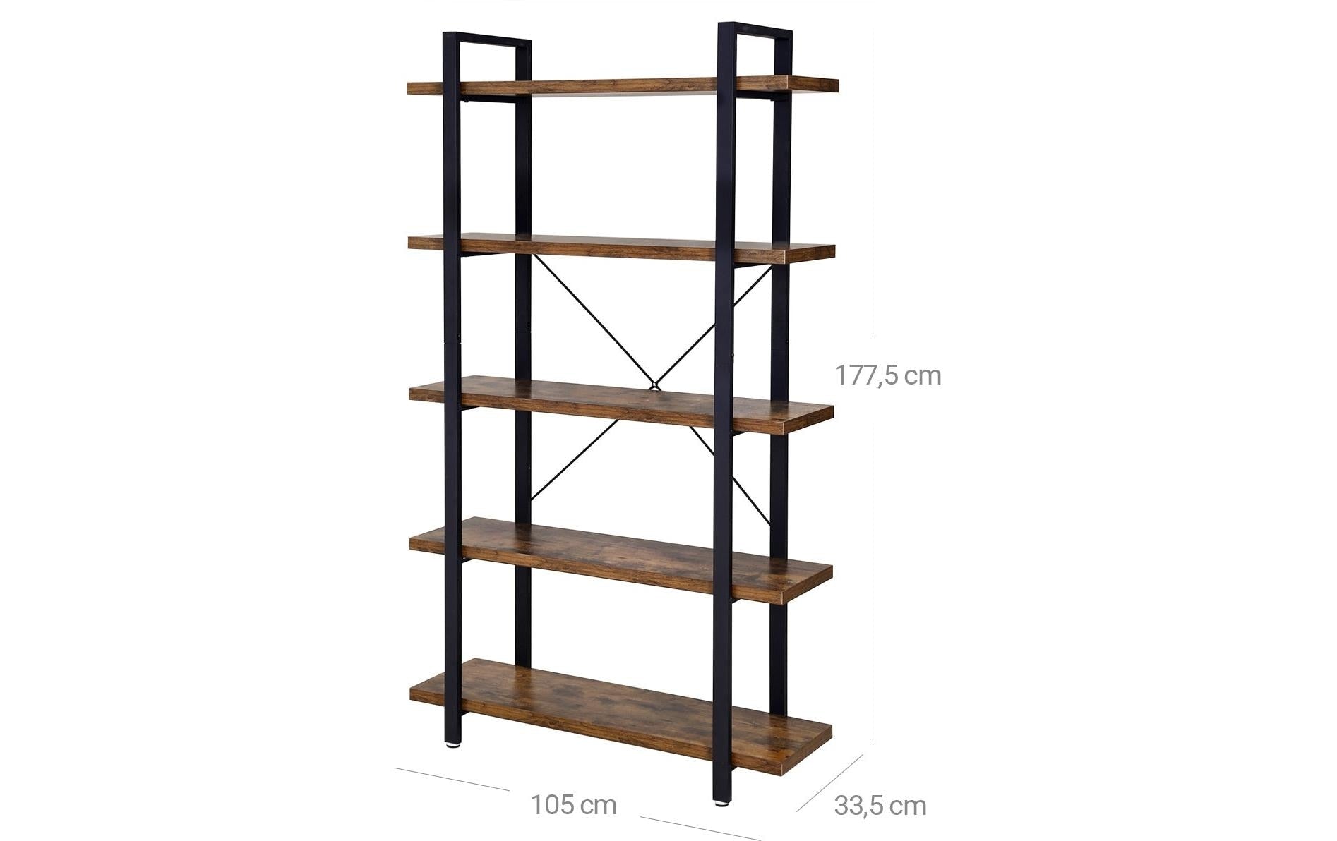 Regal mit 5 Ebenen 105 x 177.5 cm, Braun/Schwarz - MEGART