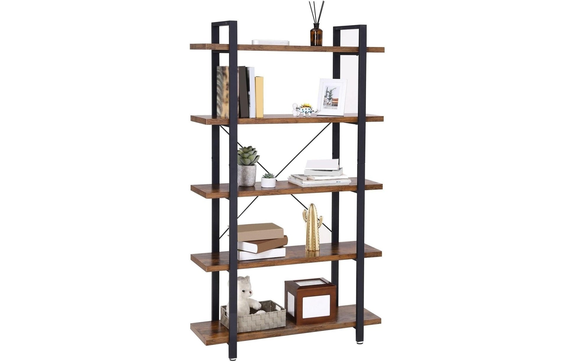 Regal mit 5 Ebenen 105 x 177.5 cm, Braun/Schwarz - MEGART