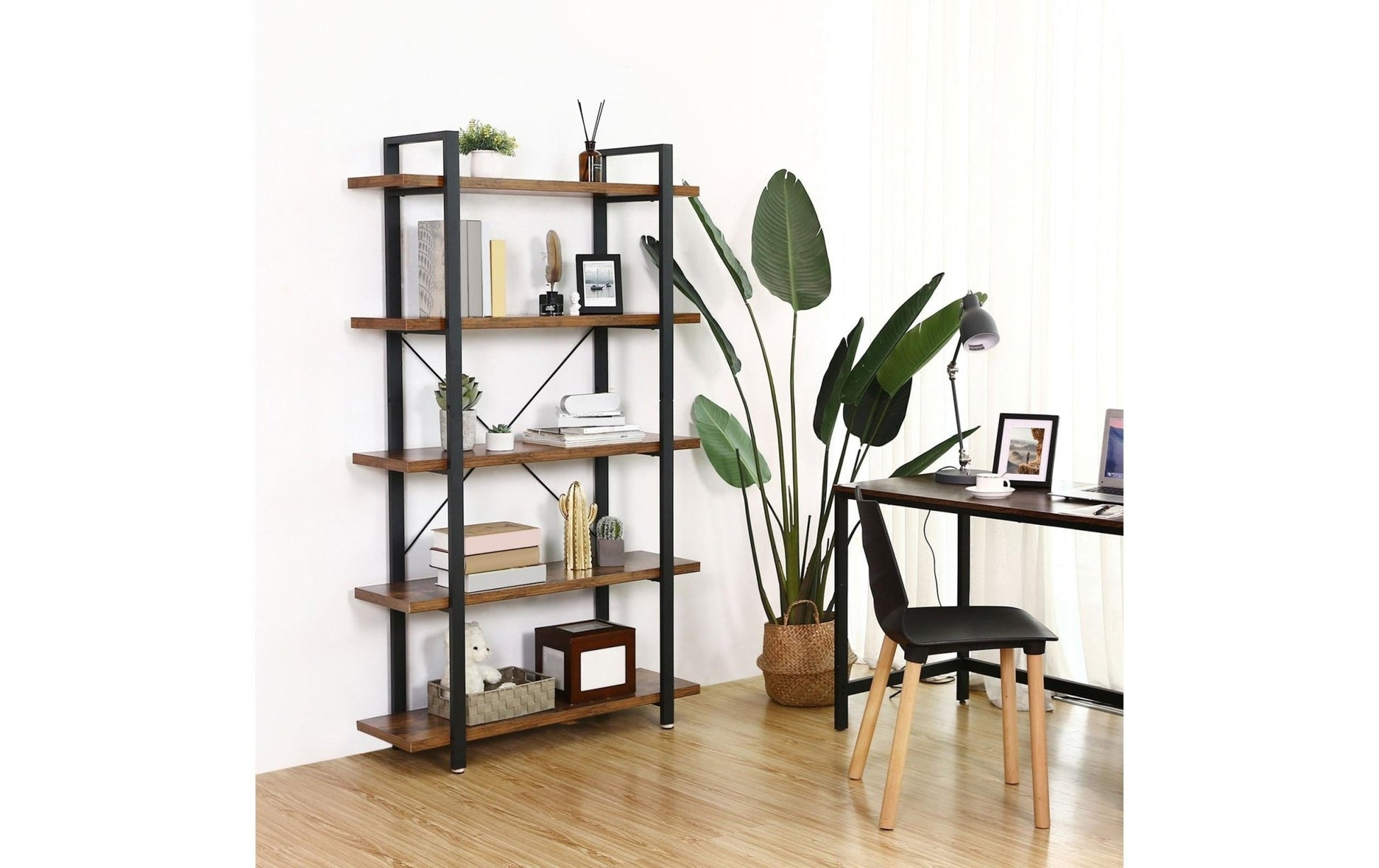 Regal mit 5 Ebenen 105 x 177.5 cm, Braun/Schwarz - MEGART