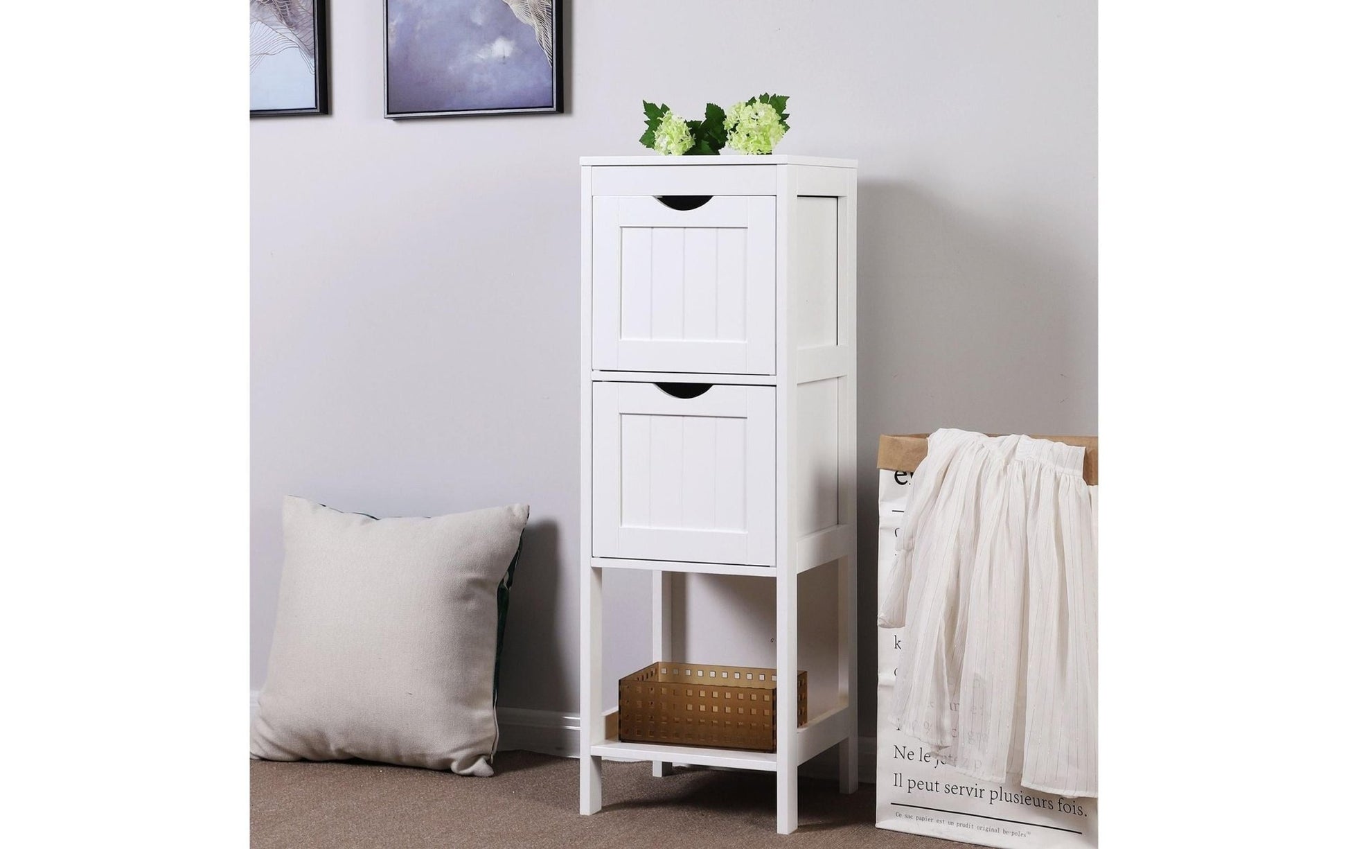 Regal mit 2 Schubladen 30 x 89 cm, Weiss - MEGART