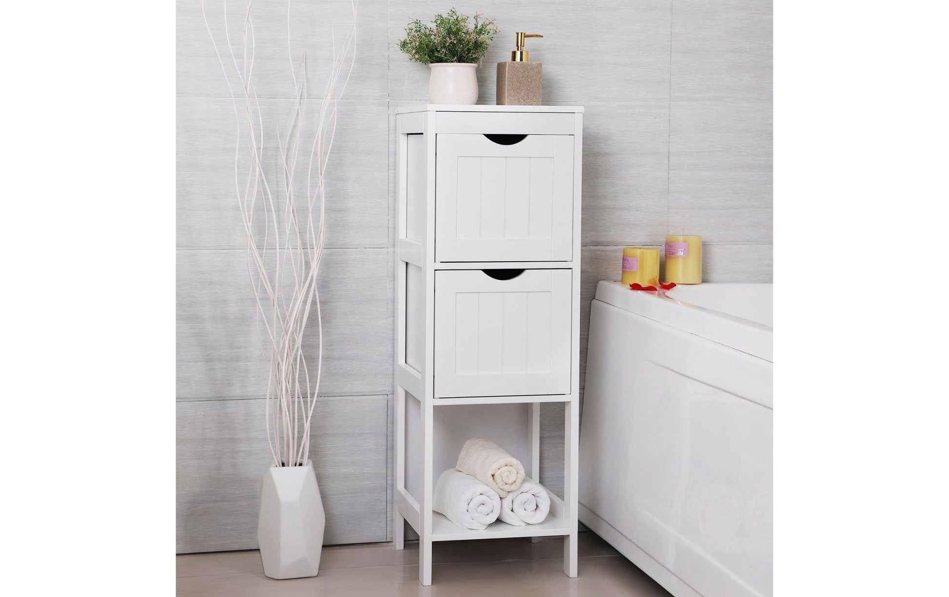 Regal mit 2 Schubladen 30 x 89 cm, Weiss - MEGART