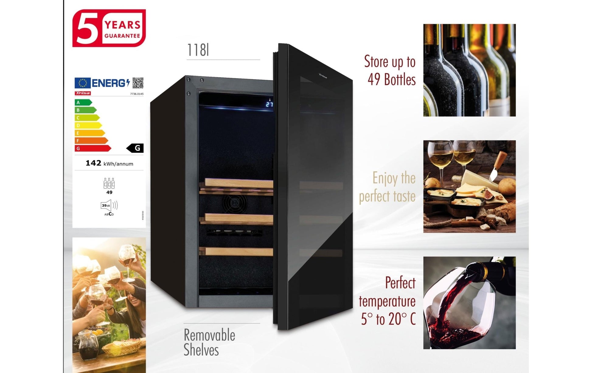Weinklimaschrank 7736.0145 Schwarz, Rechts - MEGART