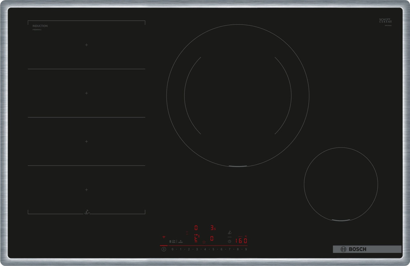 Serie 6, Induktionskochfeld, 80 cm, Schwarz, Mit Rahmen aufliegend PXE845HC1E - MEGART