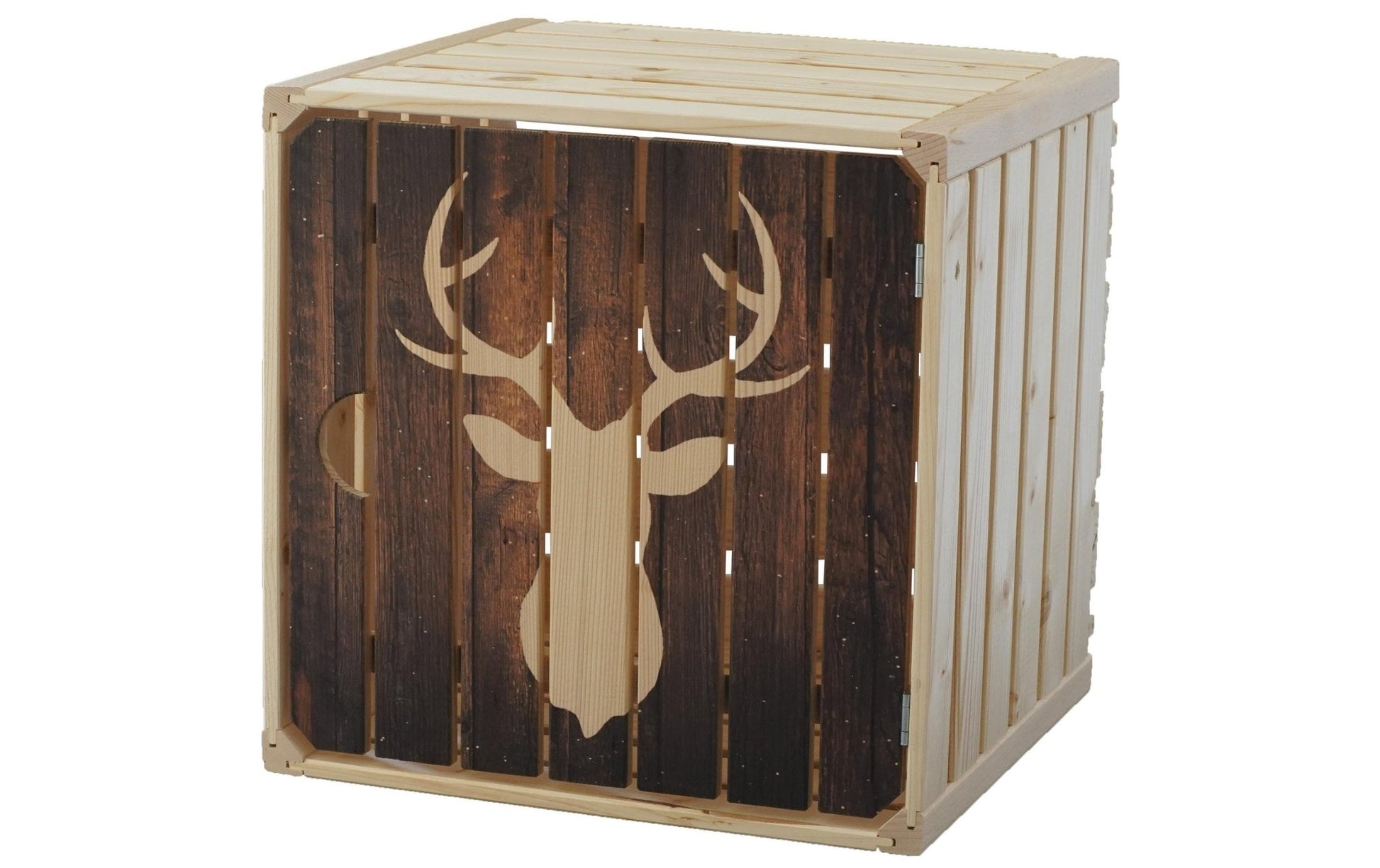 Holzharasse Hirsch mit Tür, 35 x 35 cm - MEGART