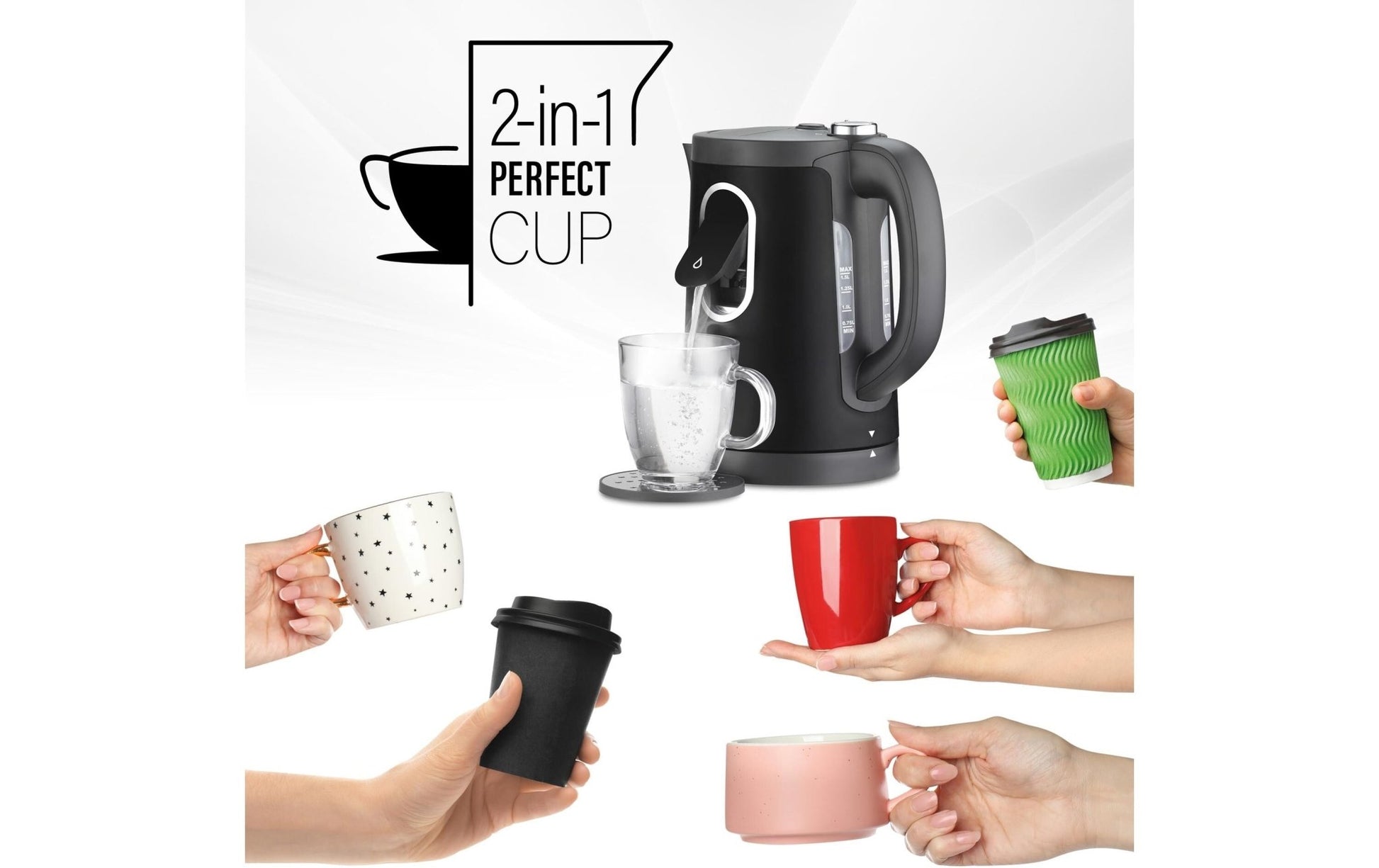 Wasserkocher 2 - in - 1 Perfect Cup 1.5 l, Schwarz - MEGART