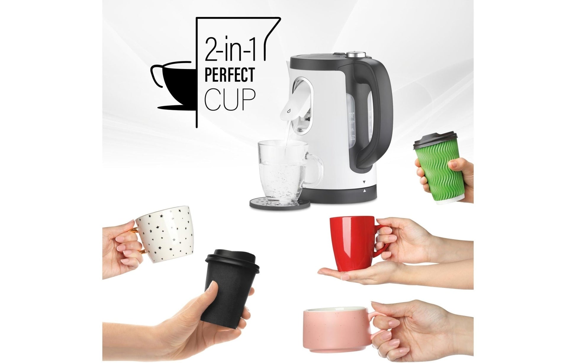 Wasserkocher 2 - in - 1 Perfect Cup 1.5 l, Weiss - MEGART